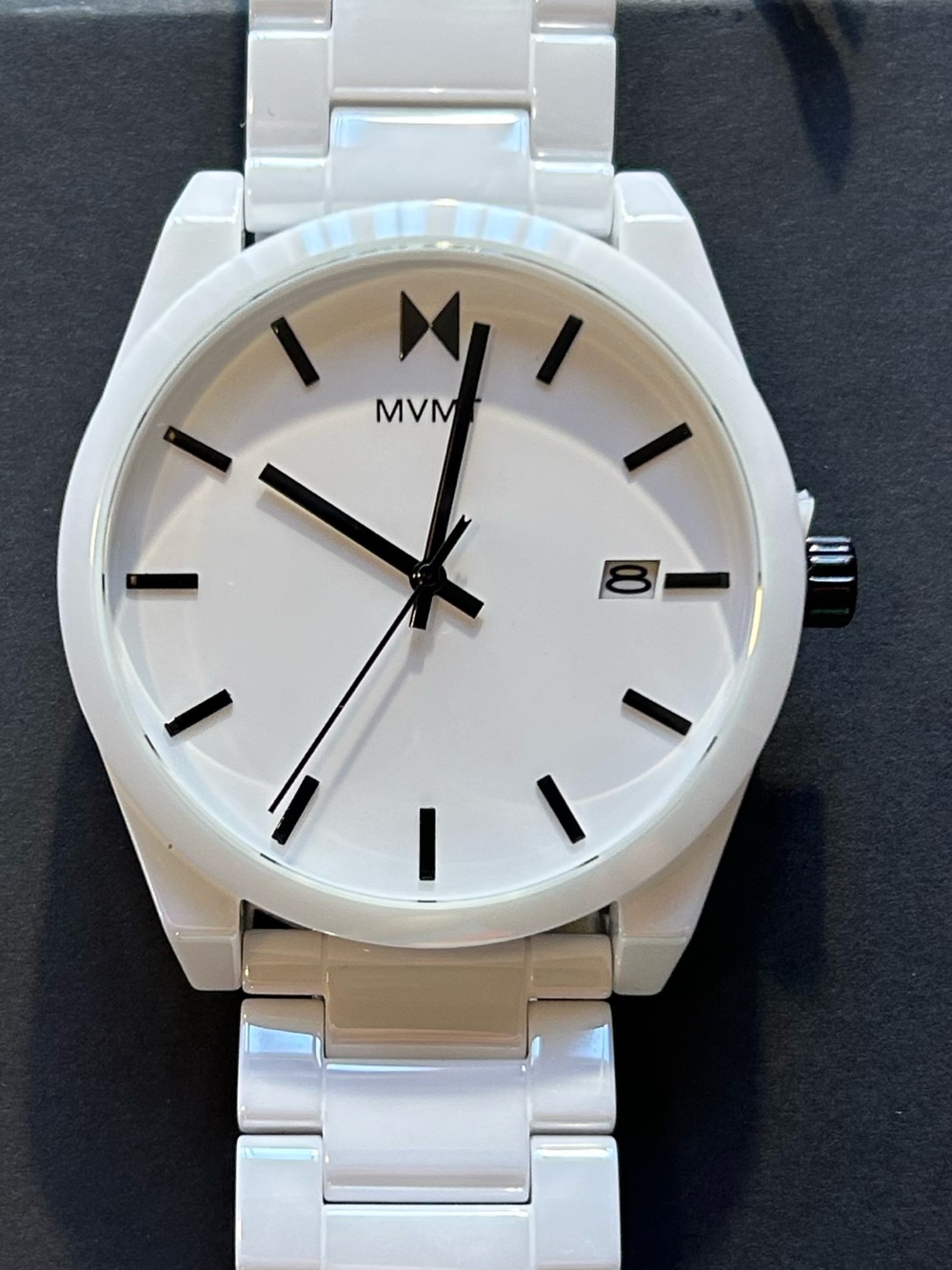 MVMT Element White Ceramic Watch With 43mm White Face With White Bracelet